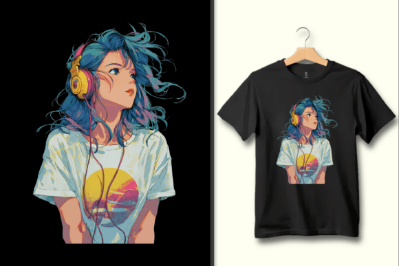 Anime Girl in Sunset T-Shirt Design Art: A Vibrant Creative Asset