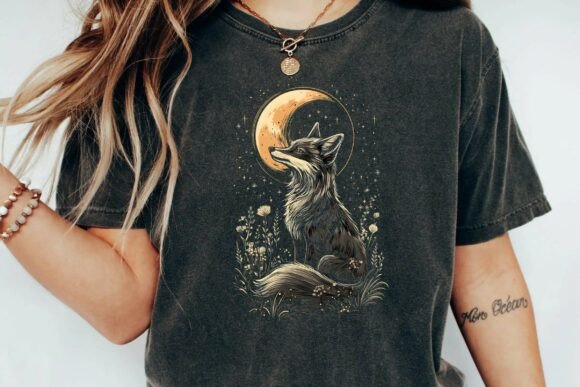 Celestial Fox Moon Floral Night Sky Woodland Animal Sublimation Design Png