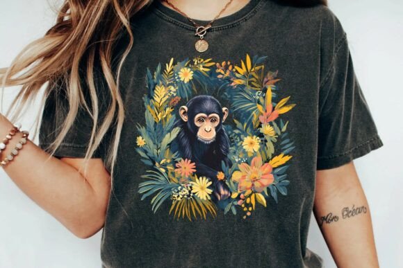 Jungle Ape Floral Tee: A Modern Graphic Design Asset