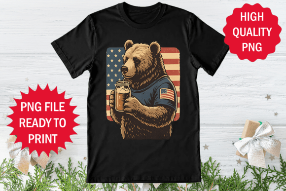 USA Bear Drinking Funny Design: Engaging PNG Art for Creators