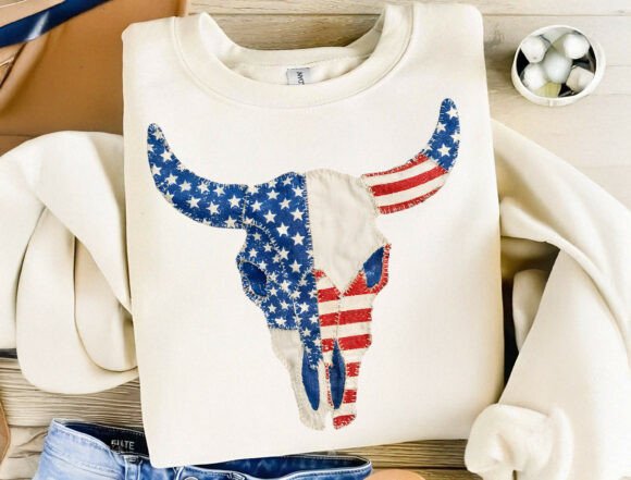 USA Flag Cow Skull Design: A Patriotic Western Graphic