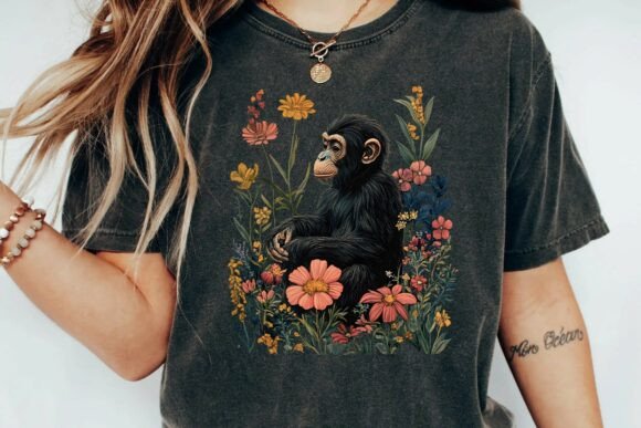 Vintage Chimpanzee Botanical Illustration Design