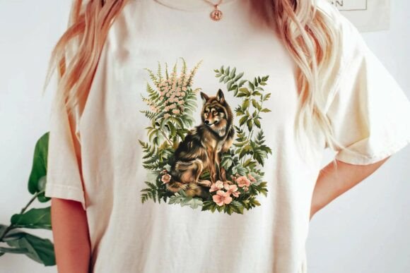 Woodland Wildlife Design: A Vintage Floral Wolf Illustration
